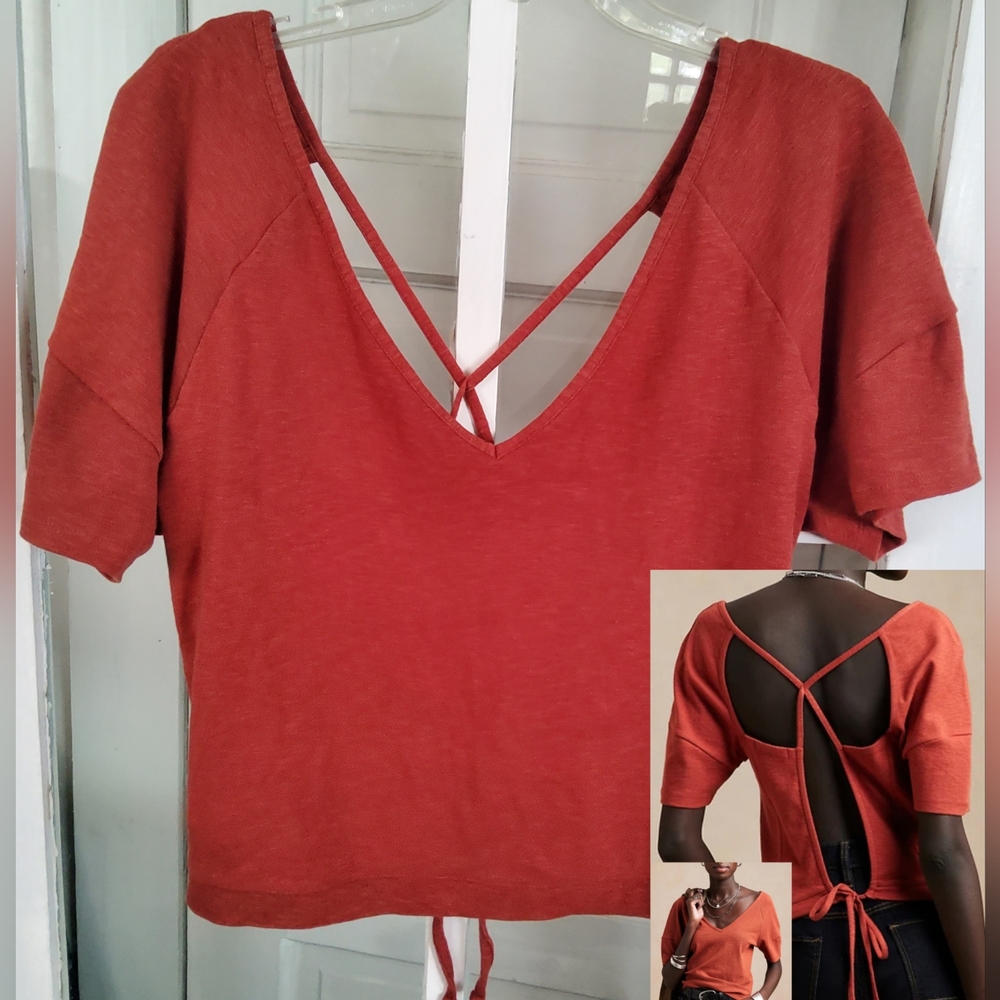 Banana Republic Factory Criss-cross Back Slub Tee Burnt Orange Large